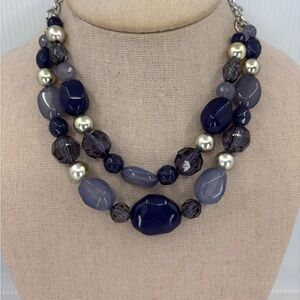 🔵 NWT Chunky Blue, Purple and Silver Multi-Strand Necklace